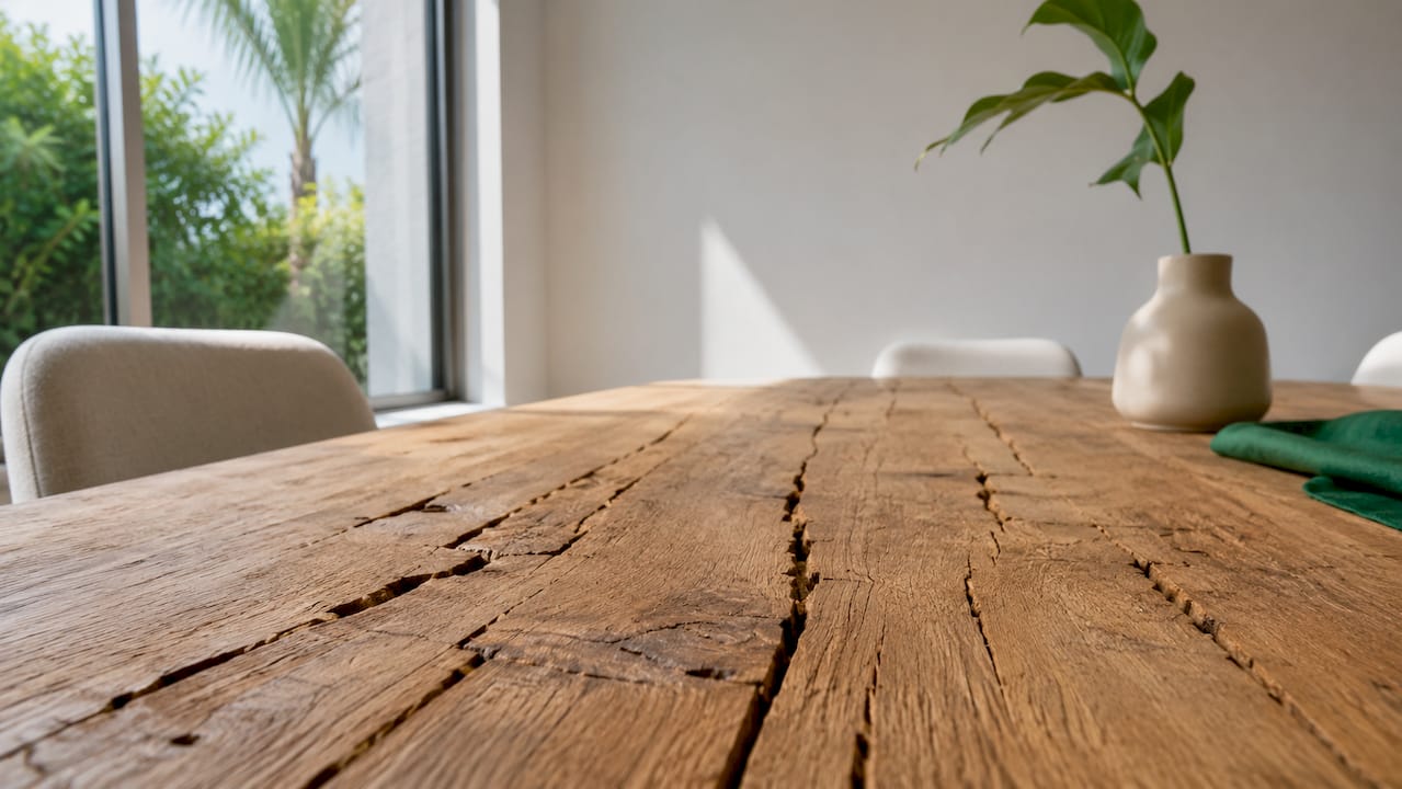 Cracked wooden furniture due to dry indoor air