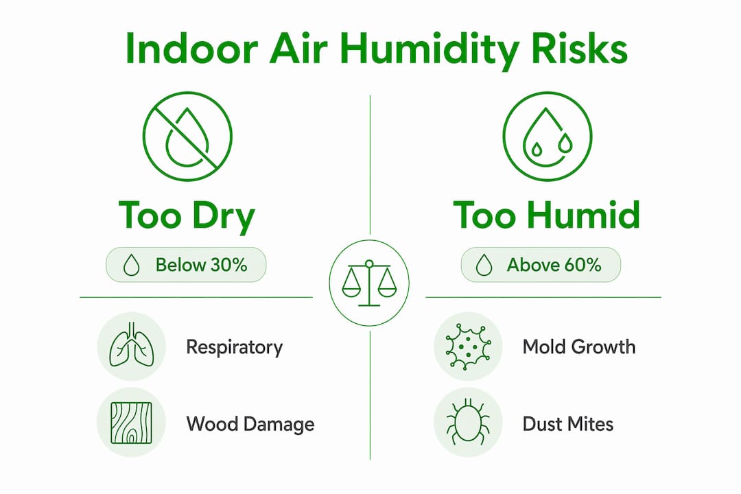 Infographic comparing dry and humid indoor air risks
