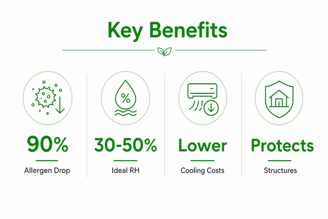 Infographic showing key benefits of dehumidifiers