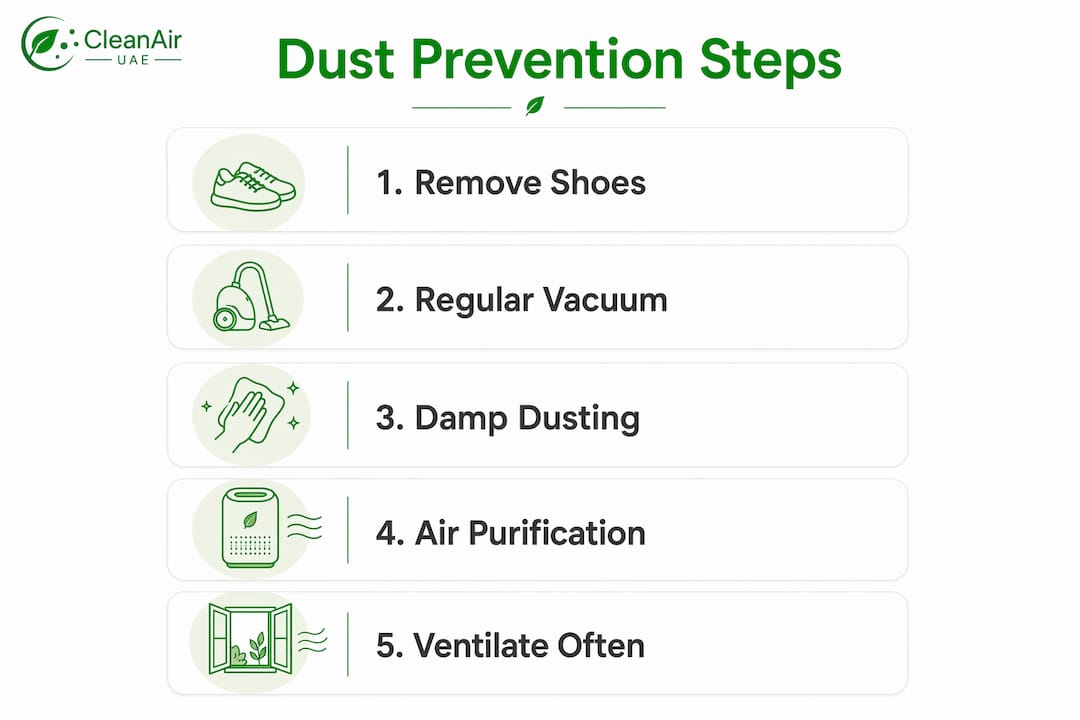 Infographic listing dust prevention steps