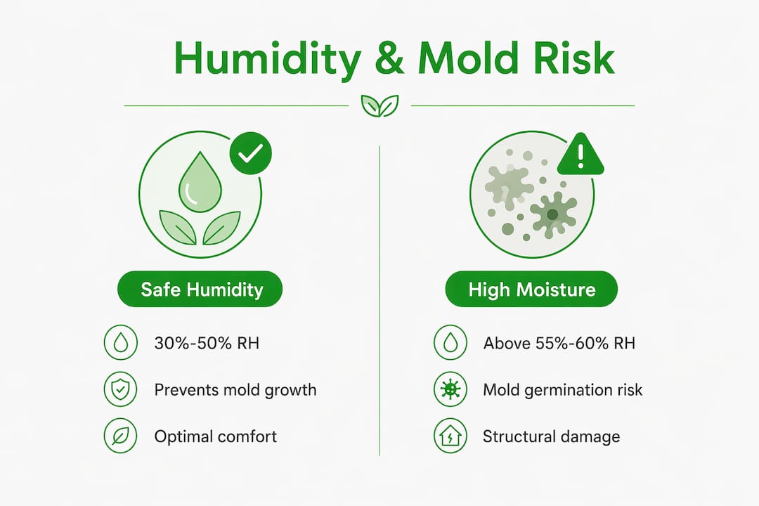 Infographic comparing safe and high humidity mold risks