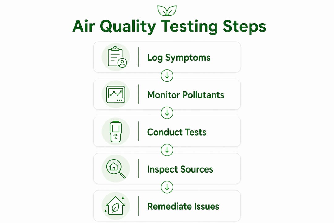Infographic showing steps to test indoor air quality