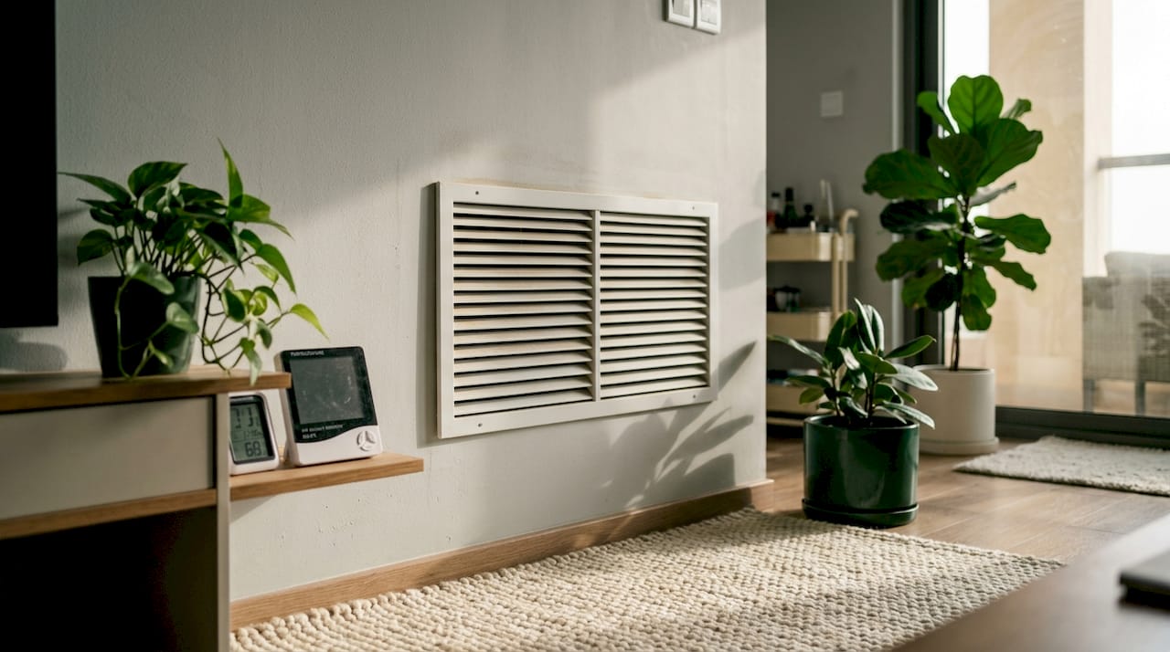 Air conditioning vent and air quality monitor indoors after sandstorm