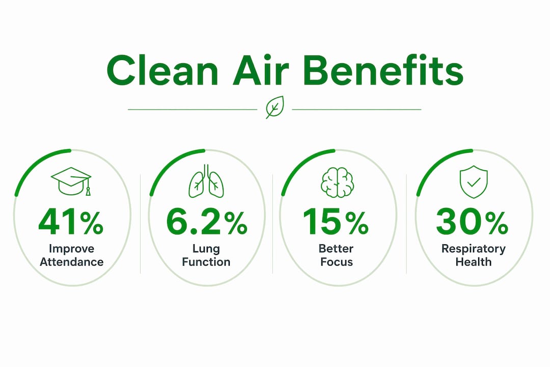 Infographic illustrating benefits of clean air in schools
