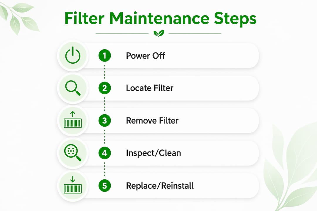 Infographic showing HVAC filter maintenance steps