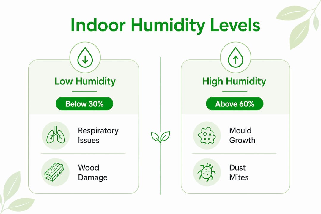 Infographic comparing low and high indoor humidity effects