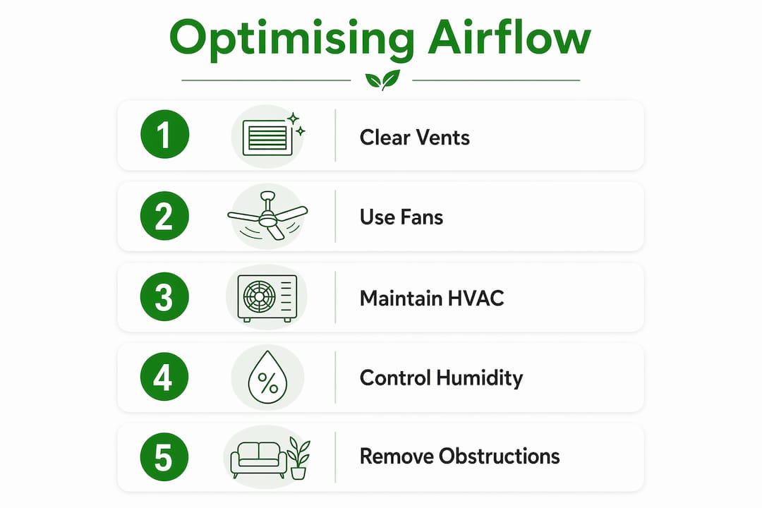 Infographic illustrating steps to optimise air circulation