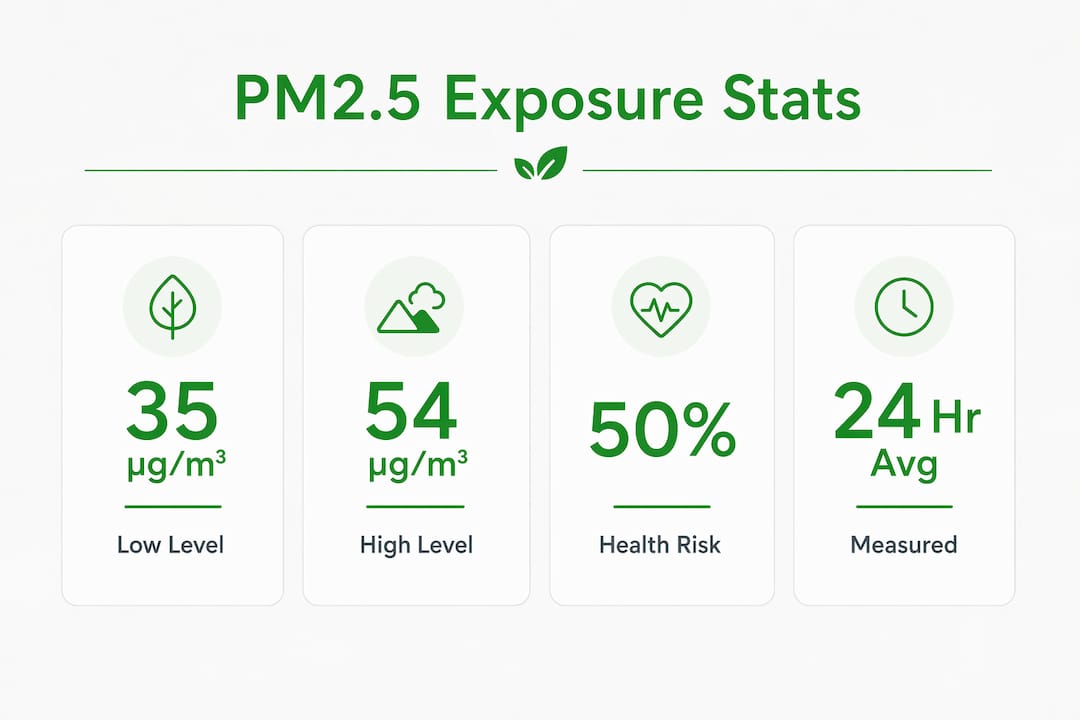 Infographic showing PM2.5 measurement and health risk stats