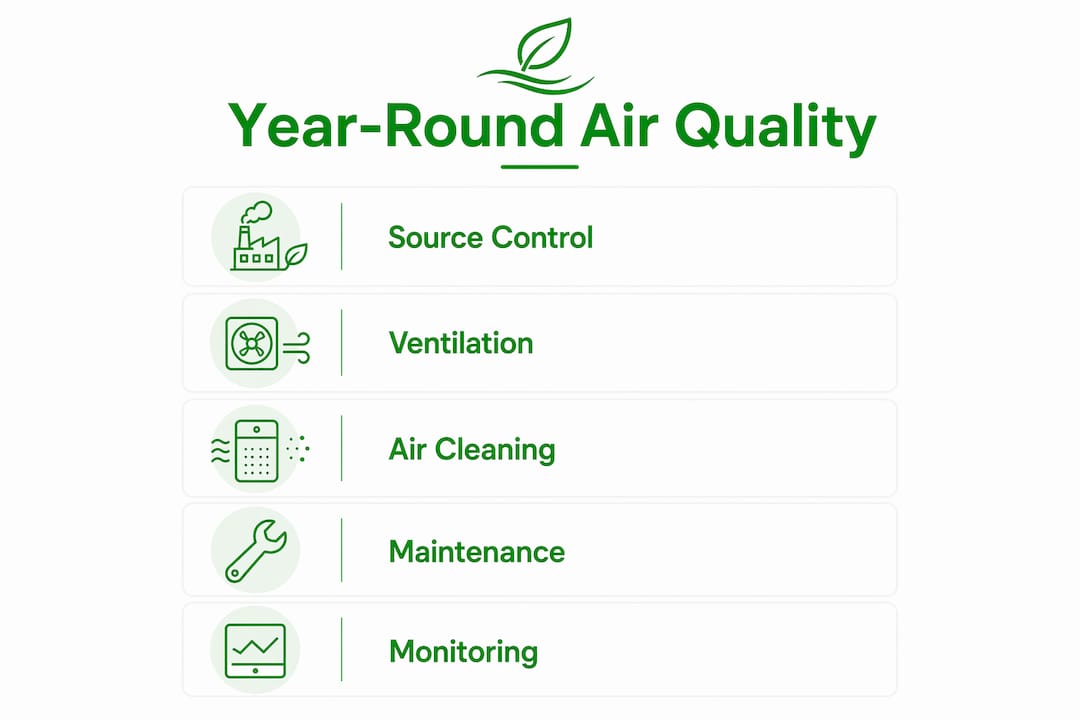 Infographic illustrating steps to maintain clean air year-round