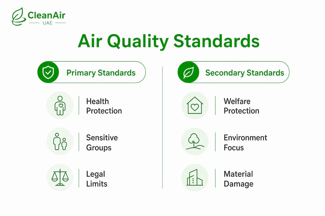 Infographic comparing primary vs secondary air quality standards