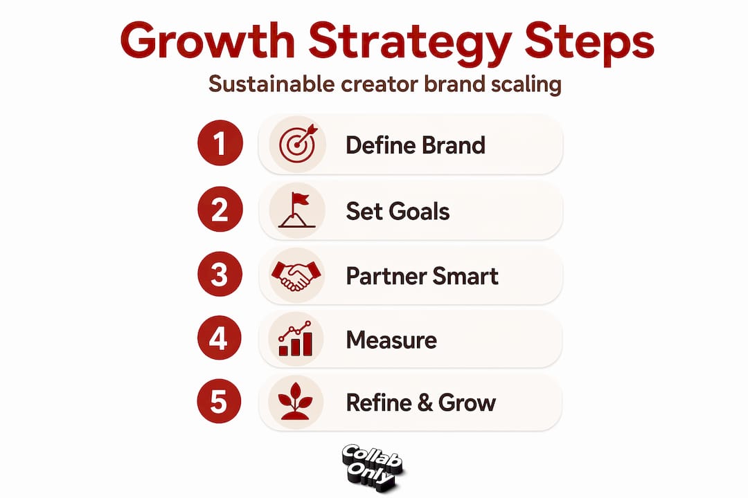 Infographic with five steps for creator brand growth
