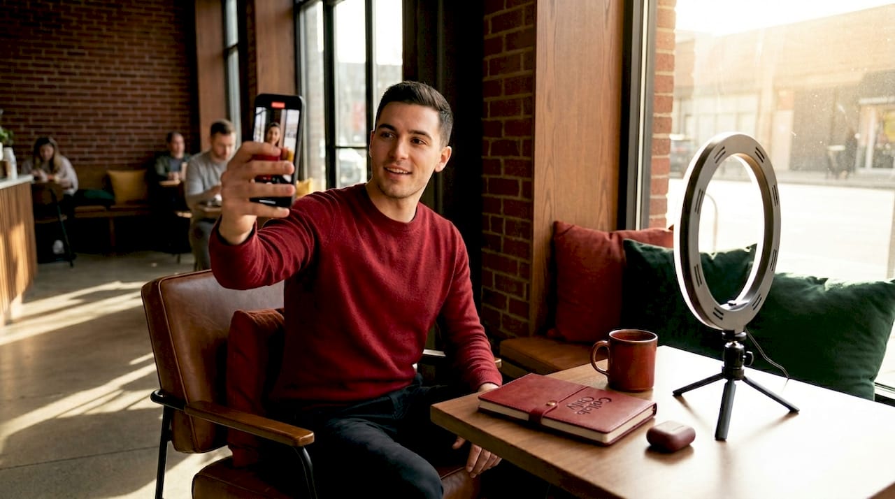Person recording short-form video at home