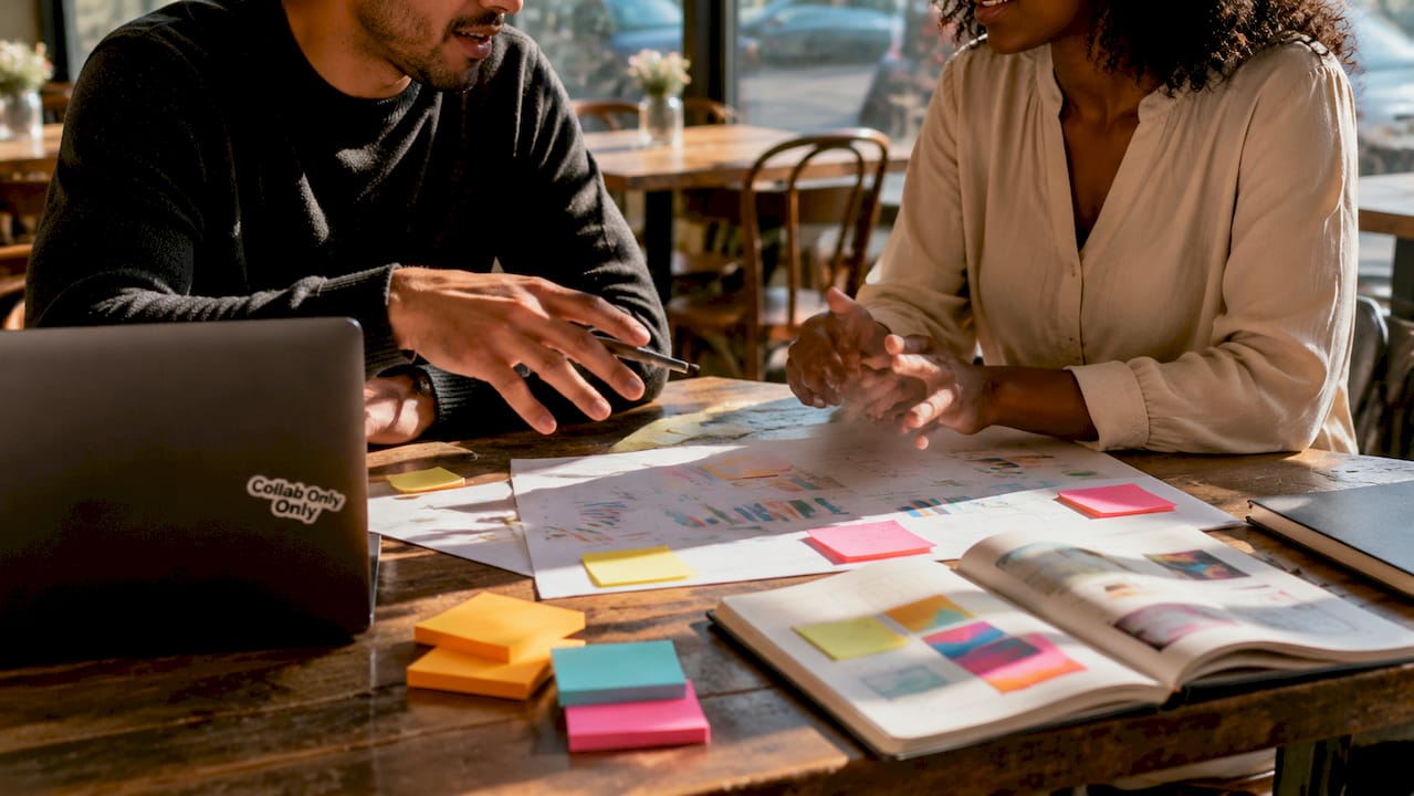 Professional collaboration comparing brand and marketing strategies