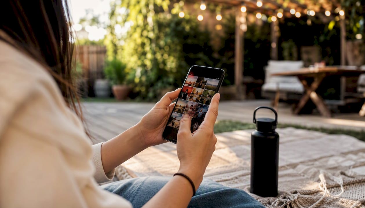 Hands scrolling content examples on phone