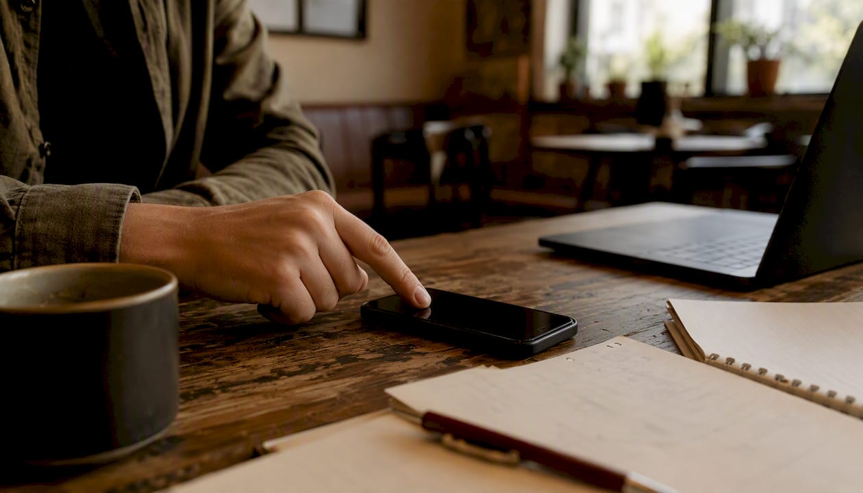 Hand pausing campaign on smartphone