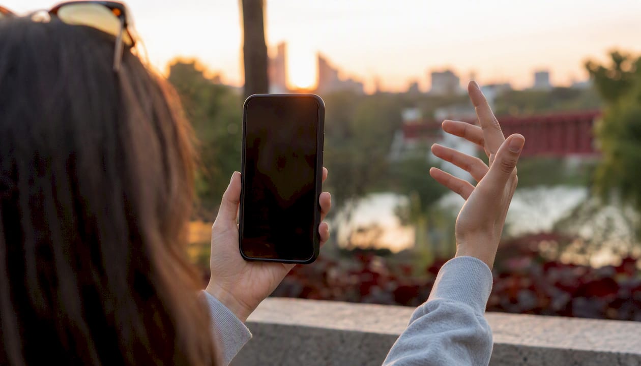 Smartphone filming short-form video outdoors