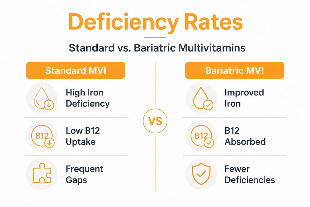 Infographic comparing deficiency rates standard vs bariatric