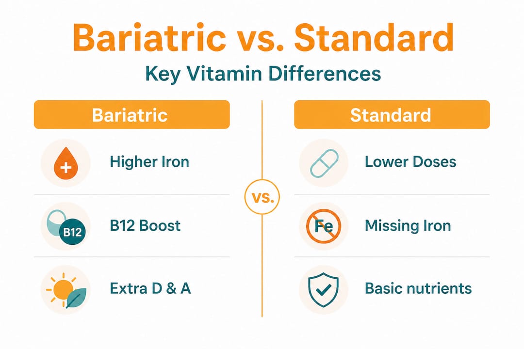 Infographic comparing bariatric and standard vitamins