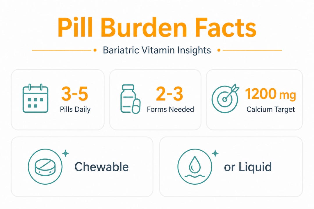 Infographic highlights typical pill counts and forms after bariatric surgery