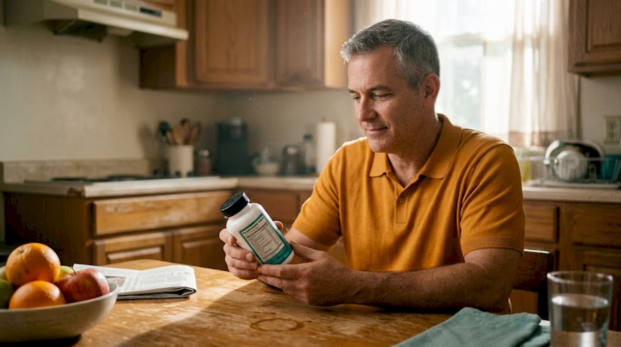 Man checks bariatric vitamin label