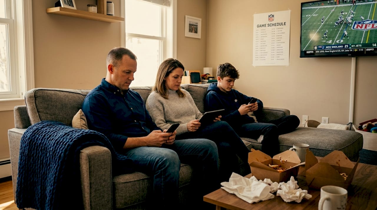 Family checking NFL scores during live game