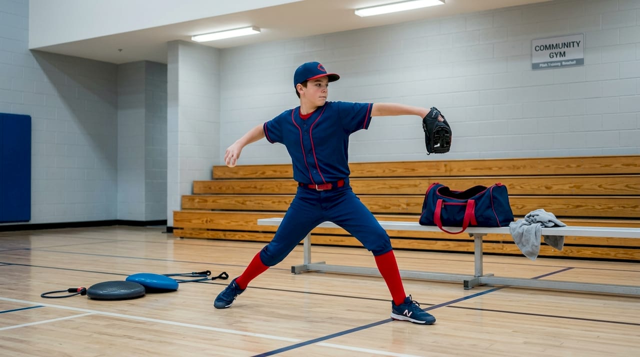 Young pitcher focusing on trunk rotation and posture