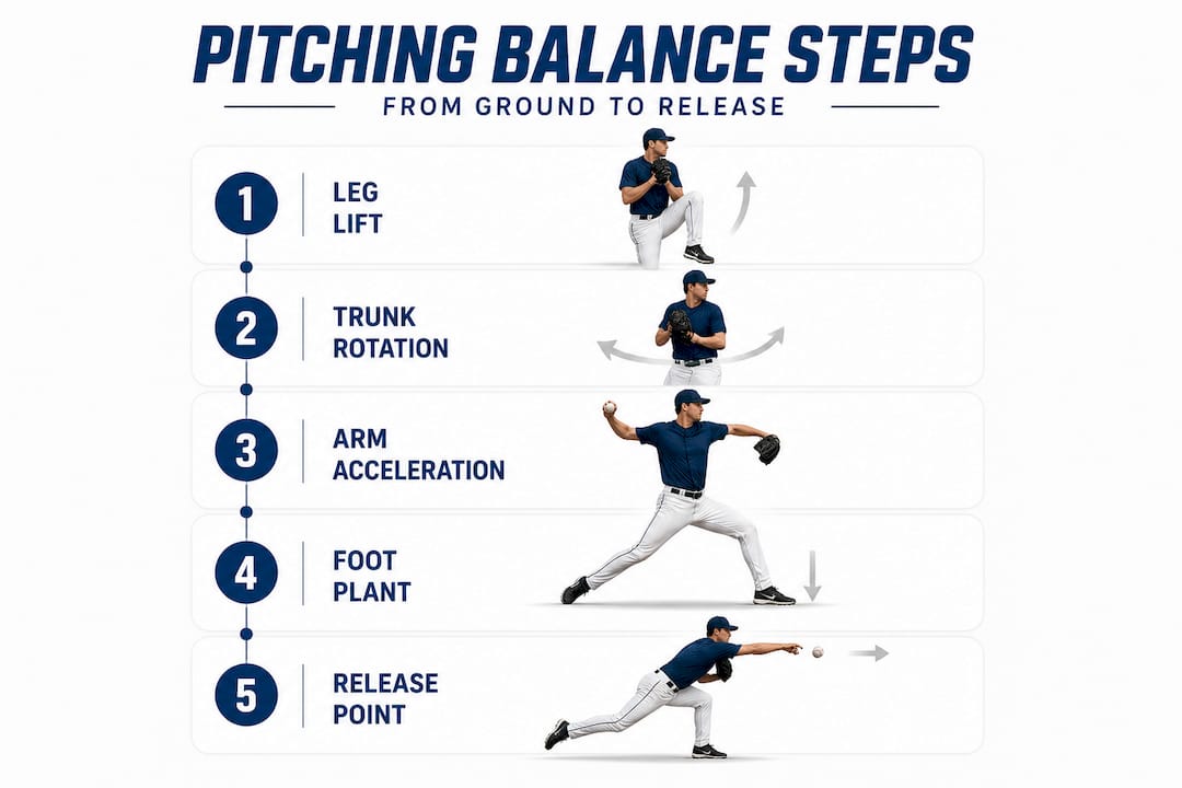 Infographic showing pitching balance process steps