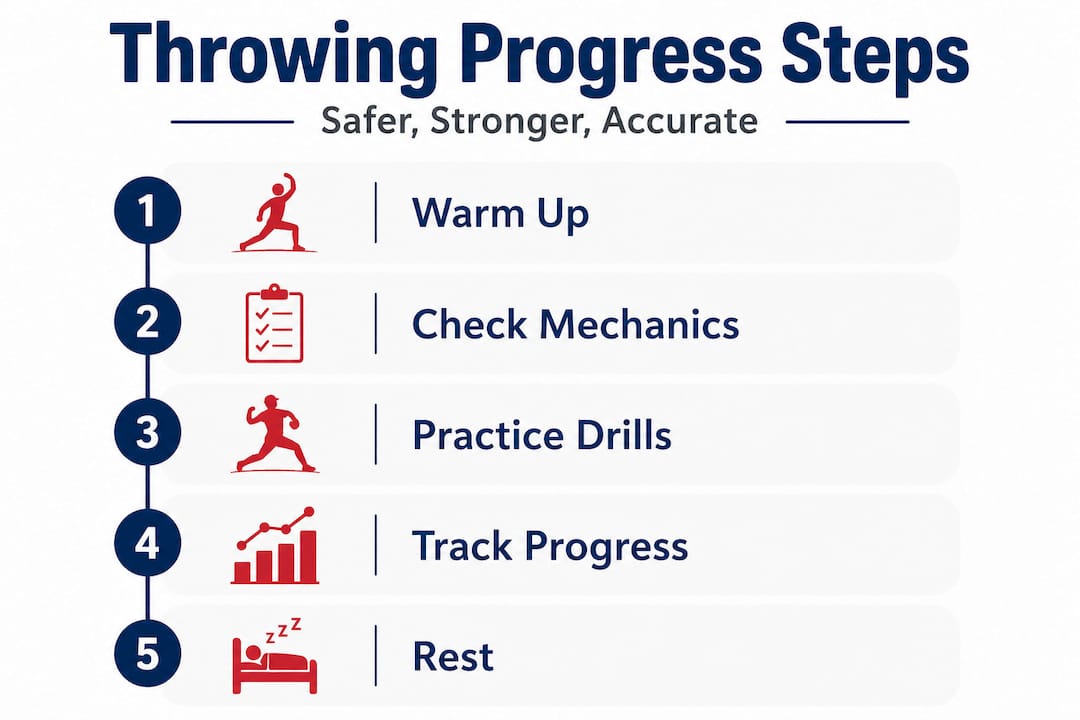 Infographic showing five baseball throwing improvement steps