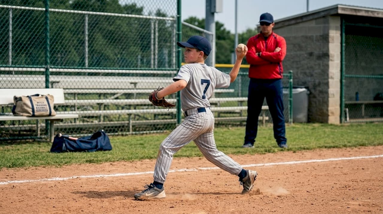 Youth player demonstrates baseball throwing mechanics
