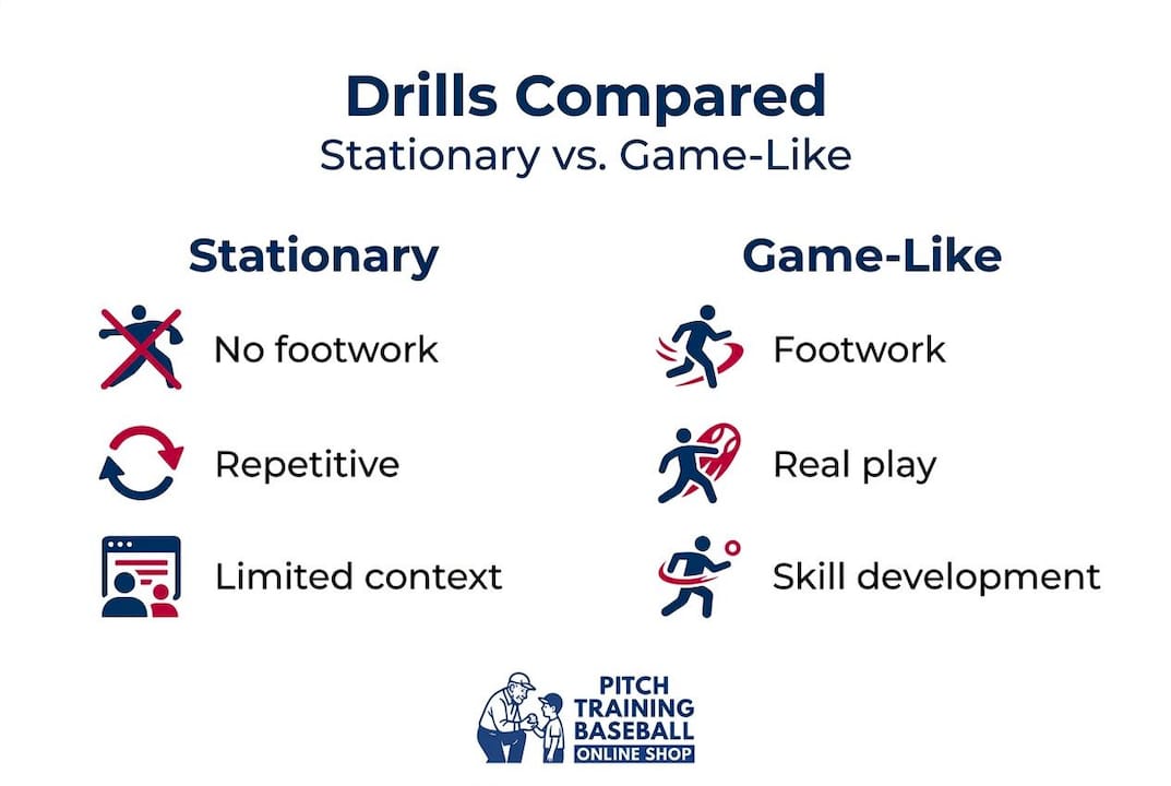 Infographic comparing stationary and game-like drills