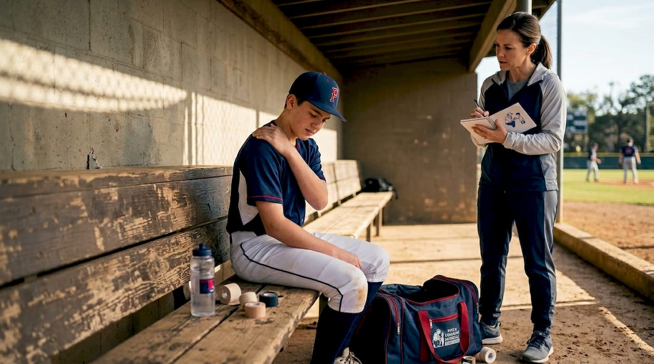 Parent monitoring youth pitcher for injury