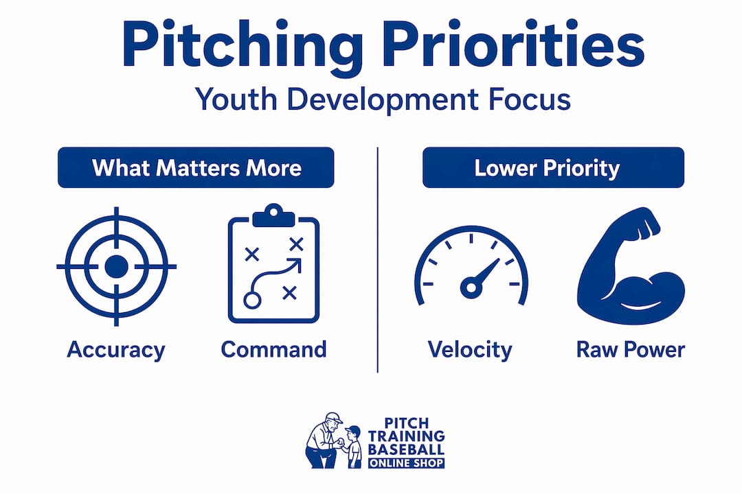 Infographic comparing pitching priorities: accuracy vs velocity