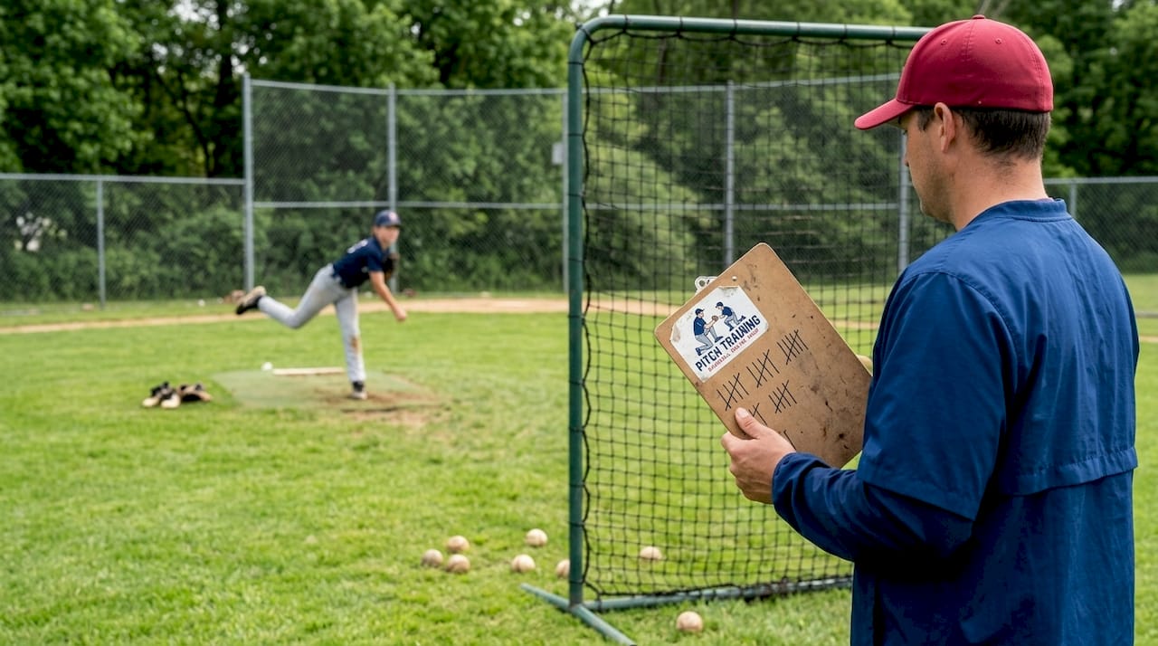 Coach counting pitches as youth practices throws