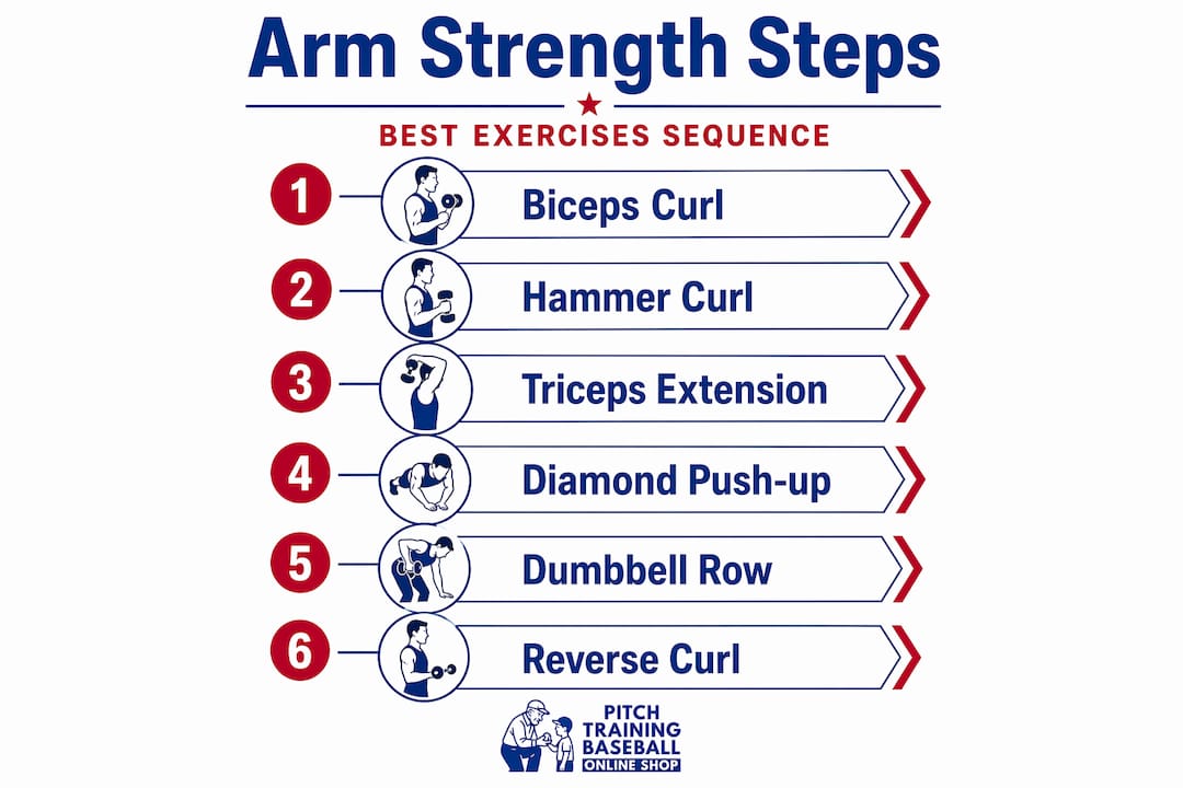 Infographic of arm strength exercises sequence