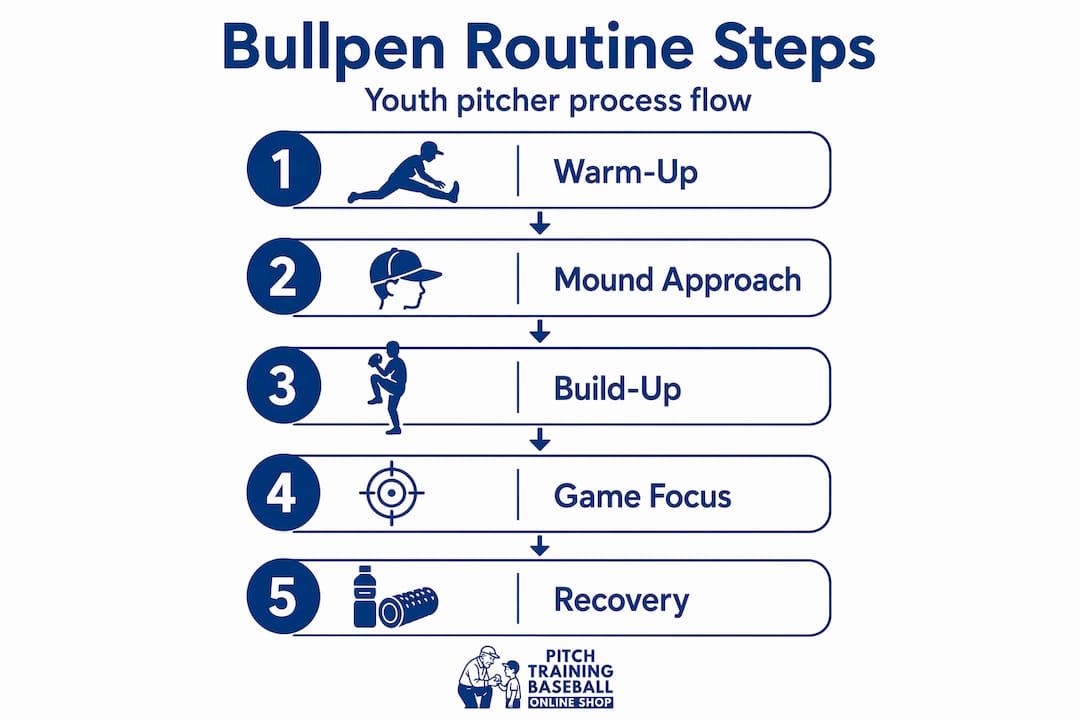 Infographic of bullpen routine step flow