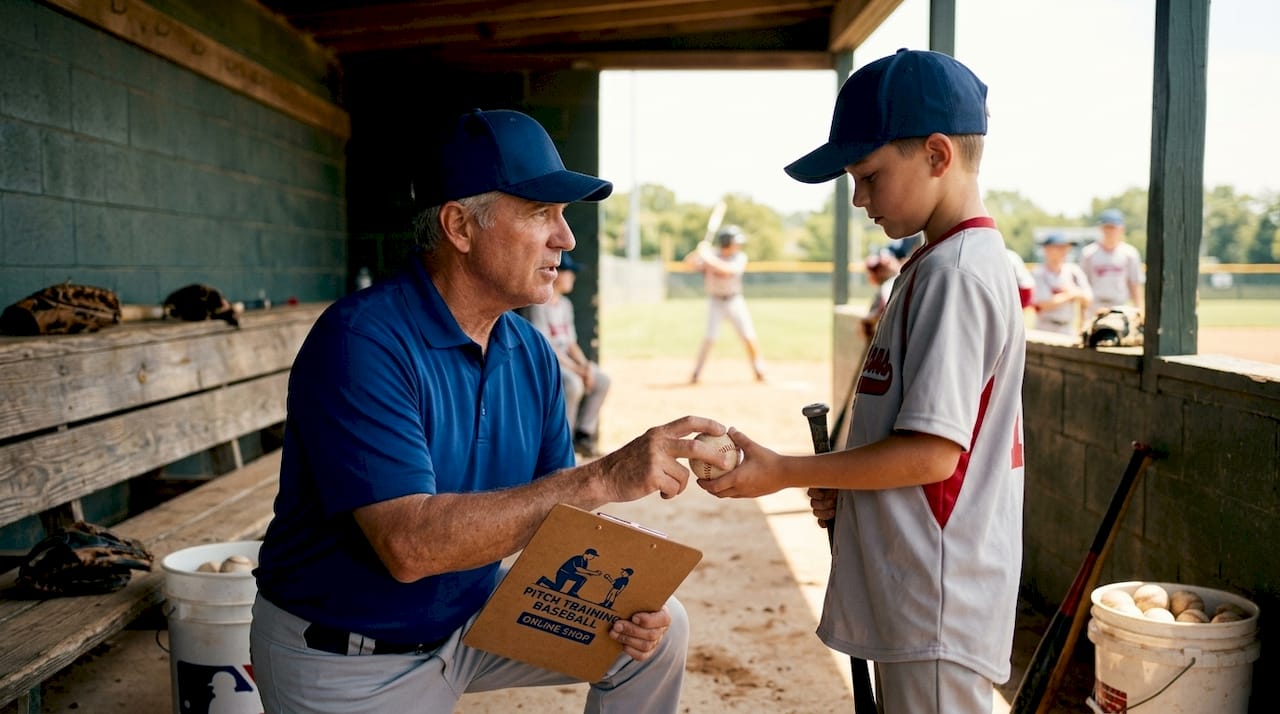 Parent tosses baseballs for backyard practice