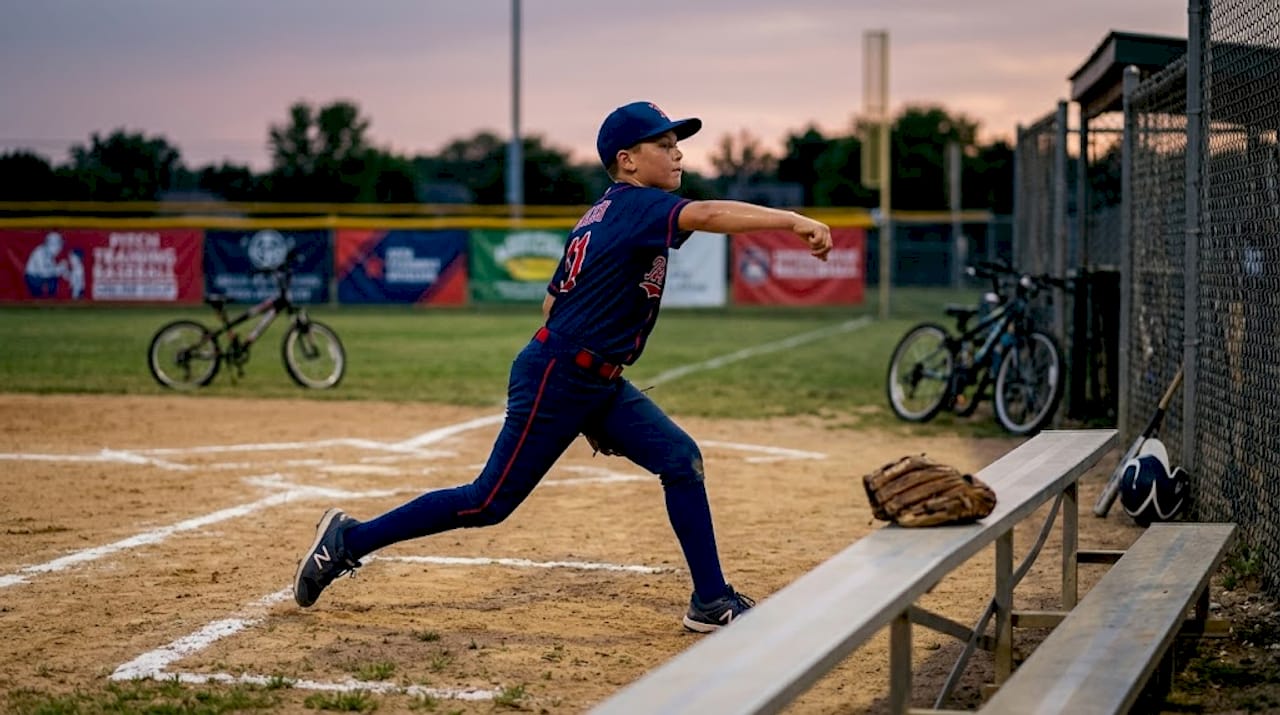 Youth pitcher showing careful arm mechanics