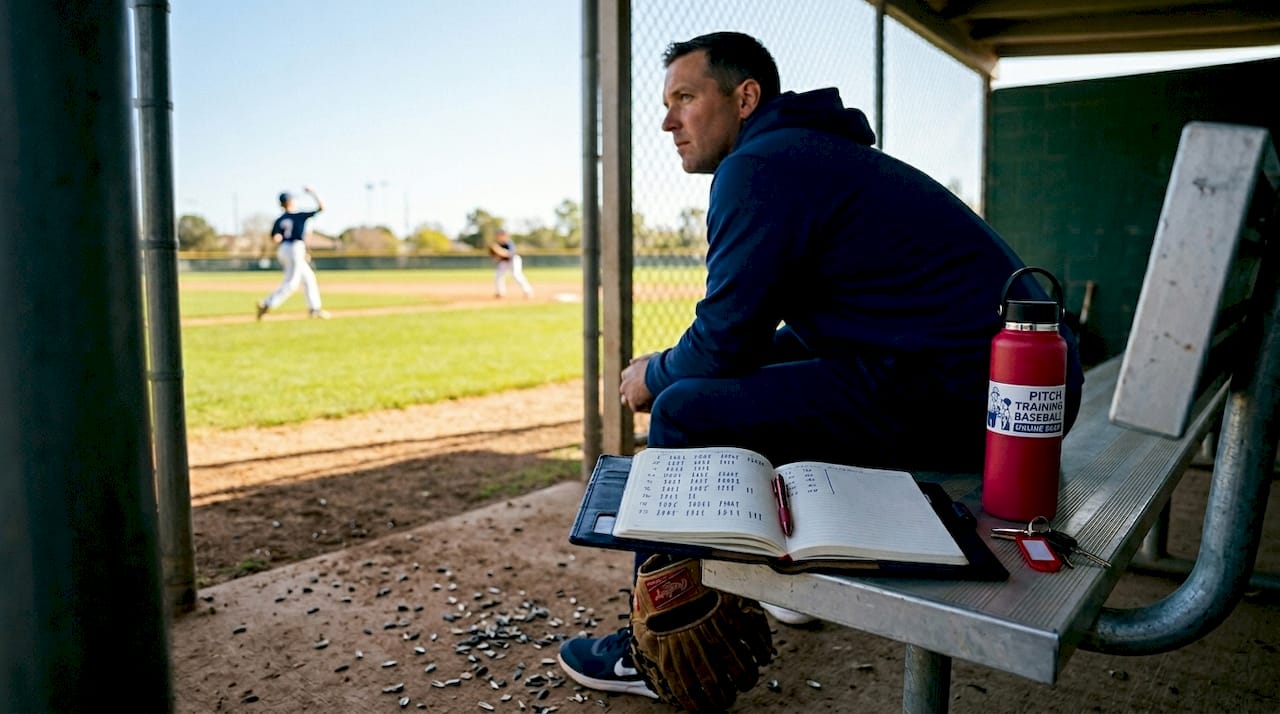 Baseball coach tracks throws in dugout notebook