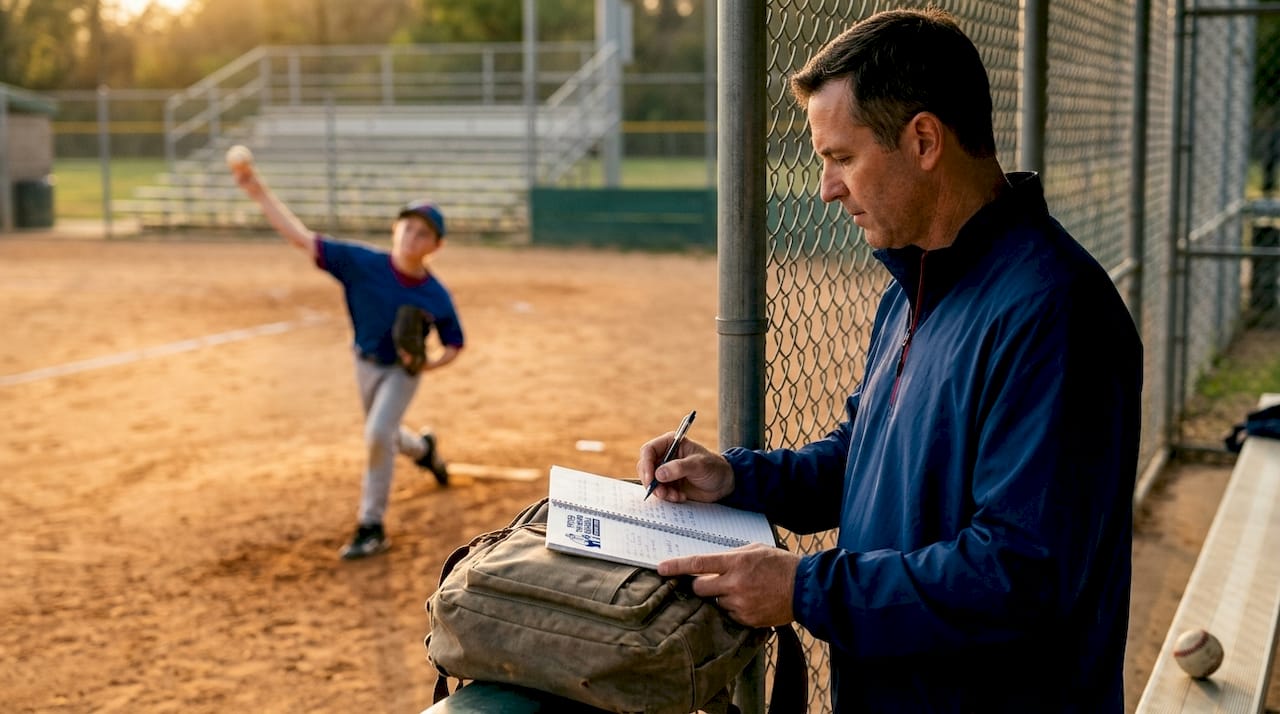 Coach observes pitcher and takes notes