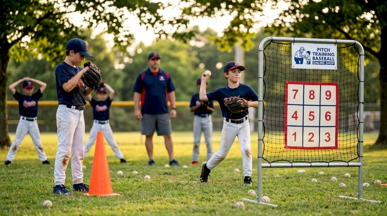 Two youth pitchers at spaced pitching stations