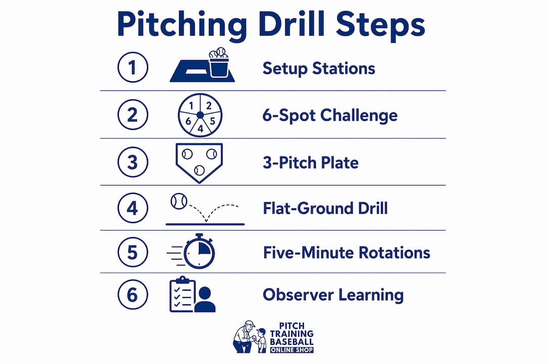 Infographic showing step-by-step multiplayer pitching drills