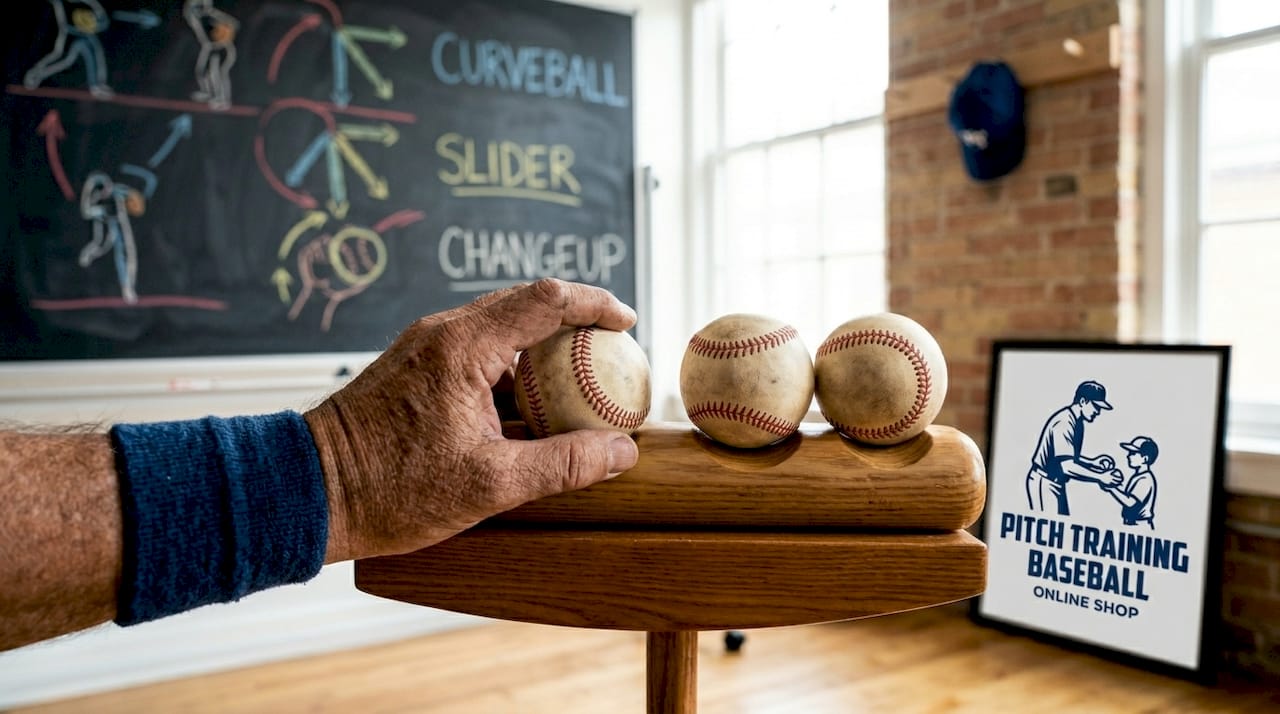 Coach demonstrating grips for off-speed pitches