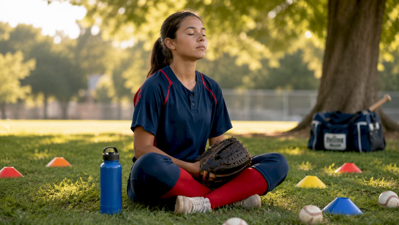 Girl practicing breathing exercises for pitching