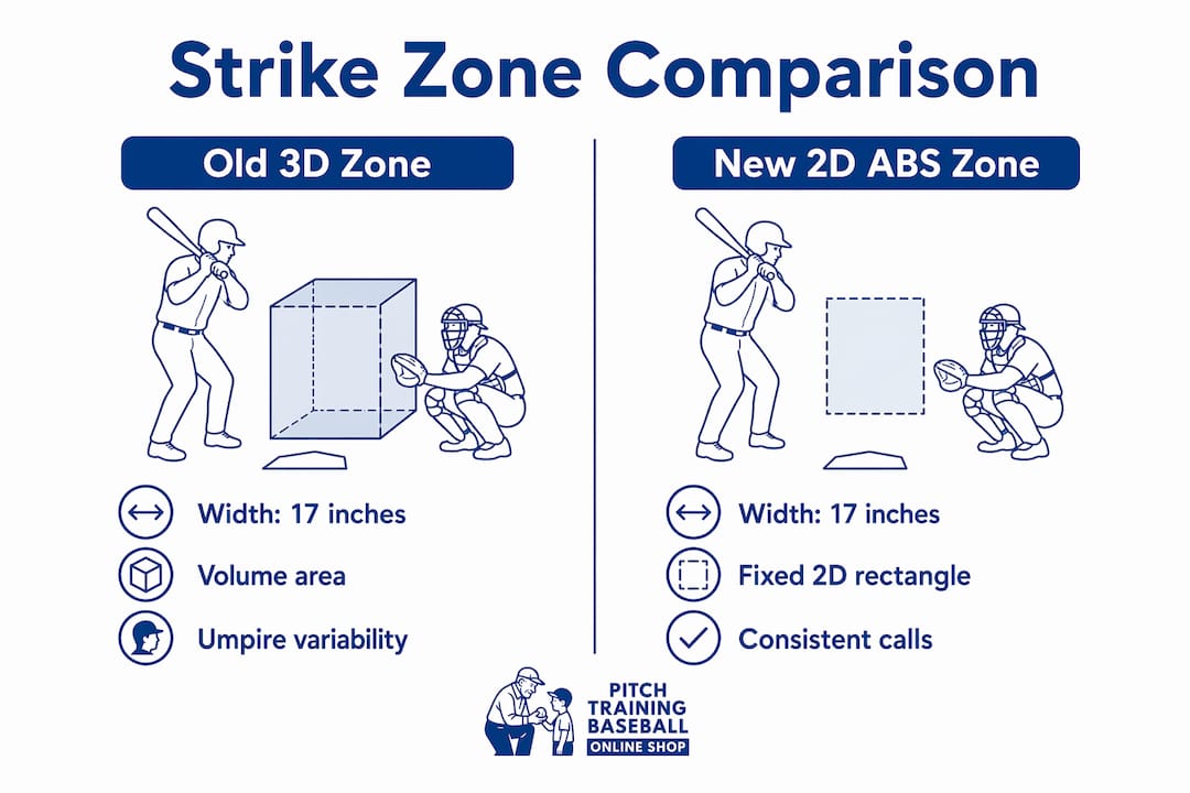 Infographic contrasting old 3D and new 2D strike zones