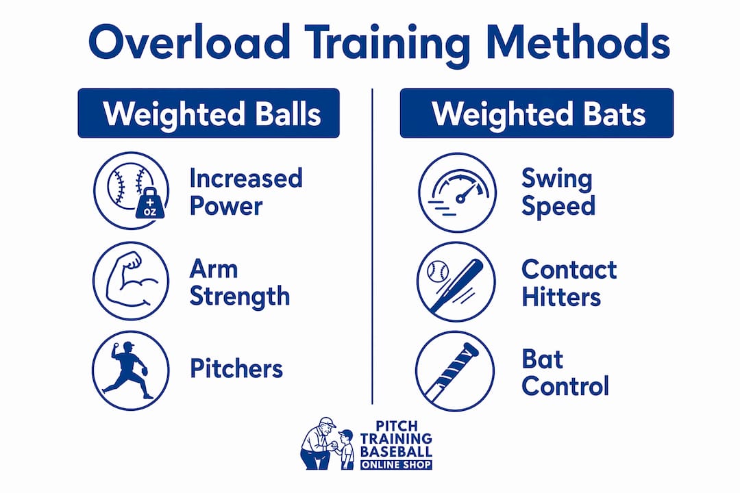 Infographic comparing weighted balls and bats training