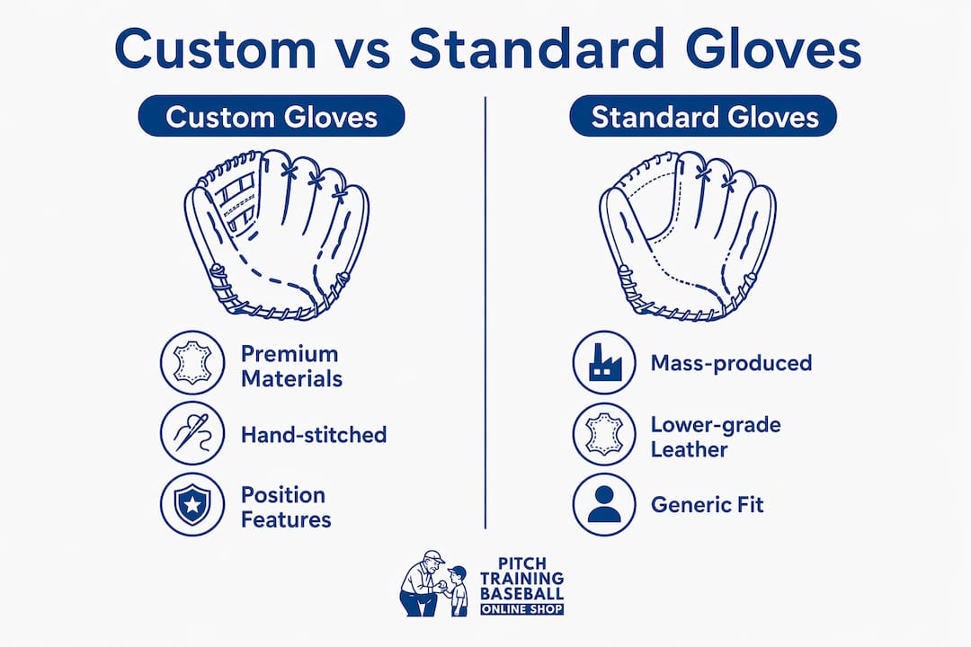 Infographic comparing custom and standard baseball gloves