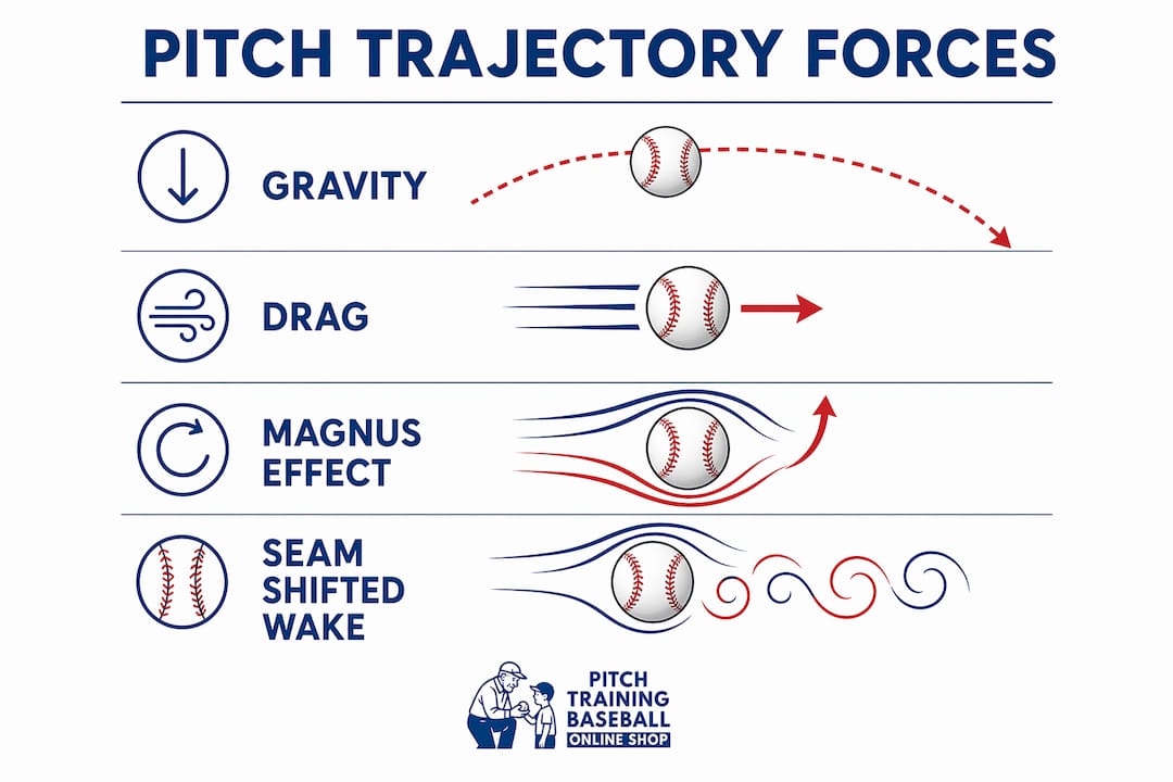 Infographic showing four forces shaping pitch trajectory
