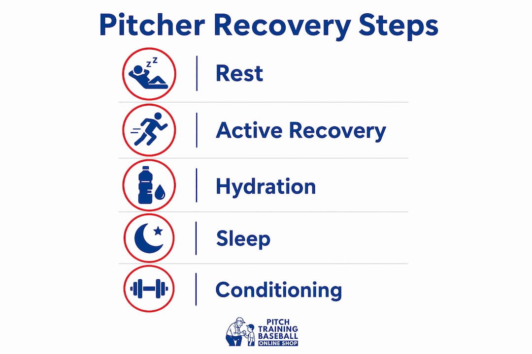 Infographic illustrating pitcher recovery step-by-step process