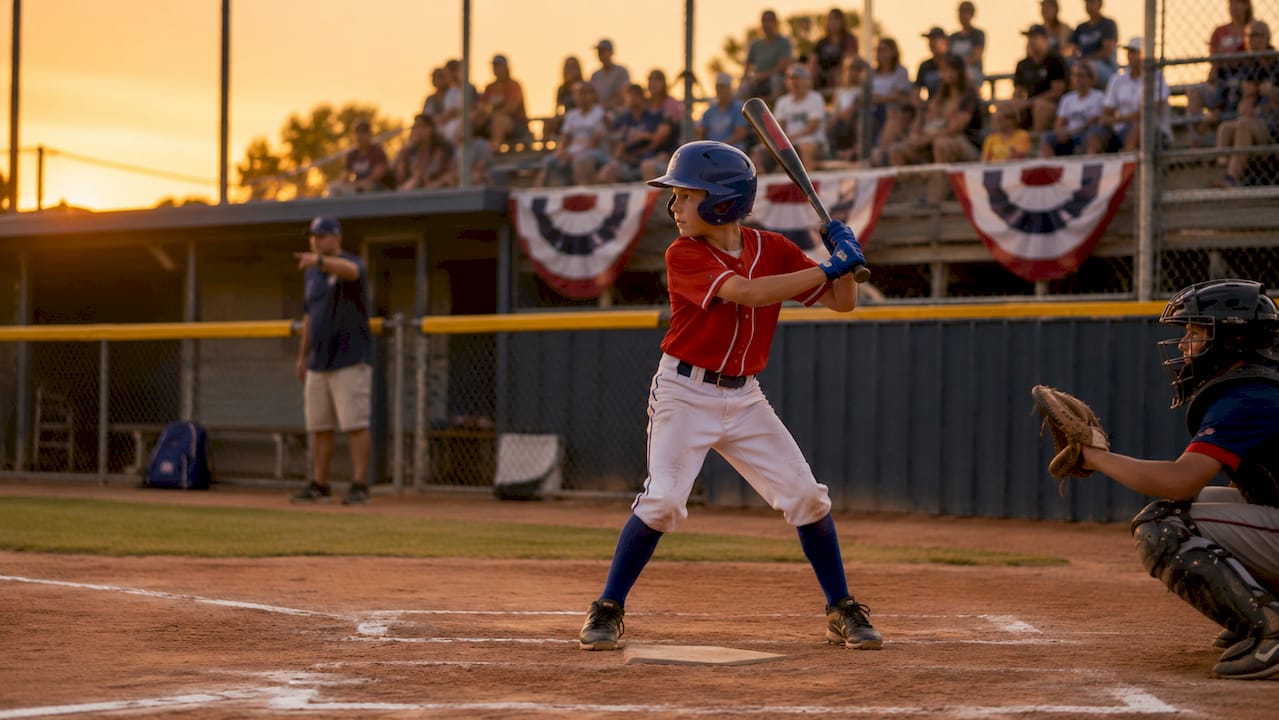 Youth batter preparing to hit in six inning game