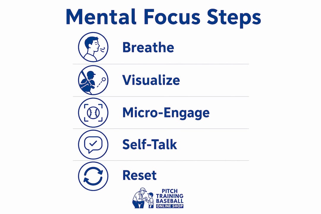Infographic on mental focus training steps in baseball